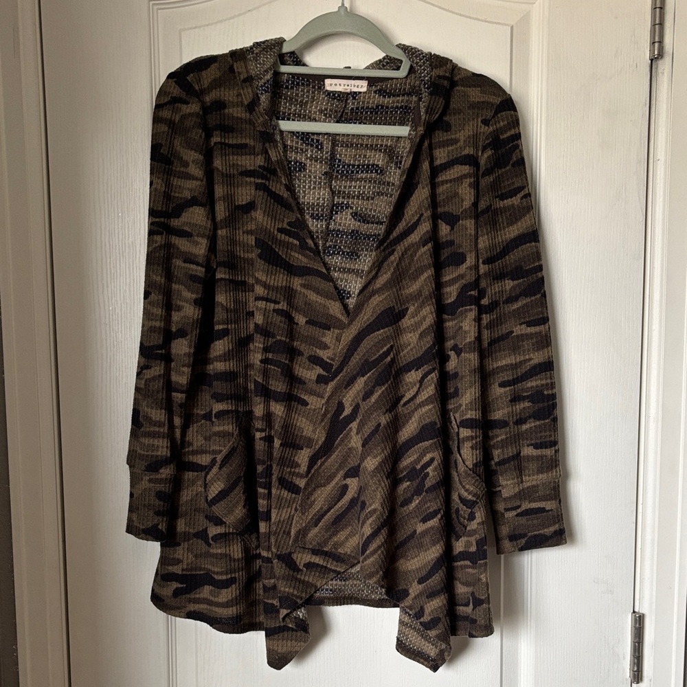 Retrology Olive & Black Hooded Knit Cardigan